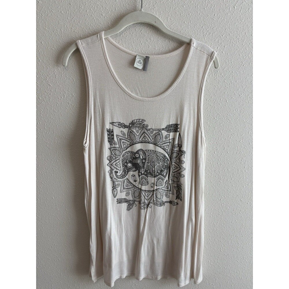 Paper Crane‎ Ivory Graphic Elephant Tank Top Boho Tribal Print Women's Size M